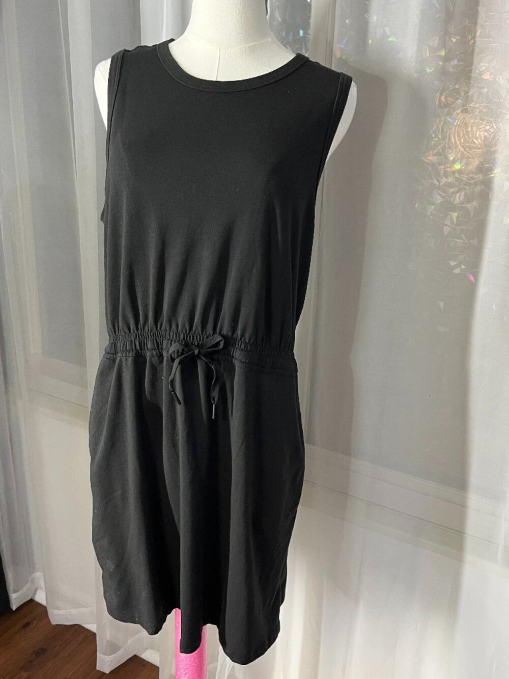 Member’s Mark Black Tank Dress Size L Drawstring Waist Pockets Sleeveless - Picture 6 of 10